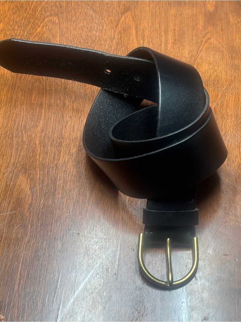 American Eagle Outfitters Black Leather Belt with Gold-Tone Buckle